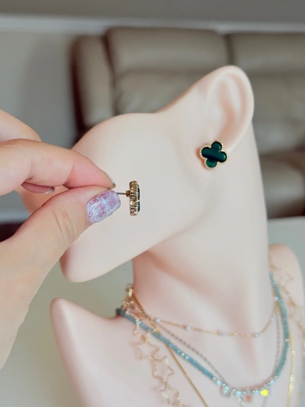 Green Clover Stud Earrings